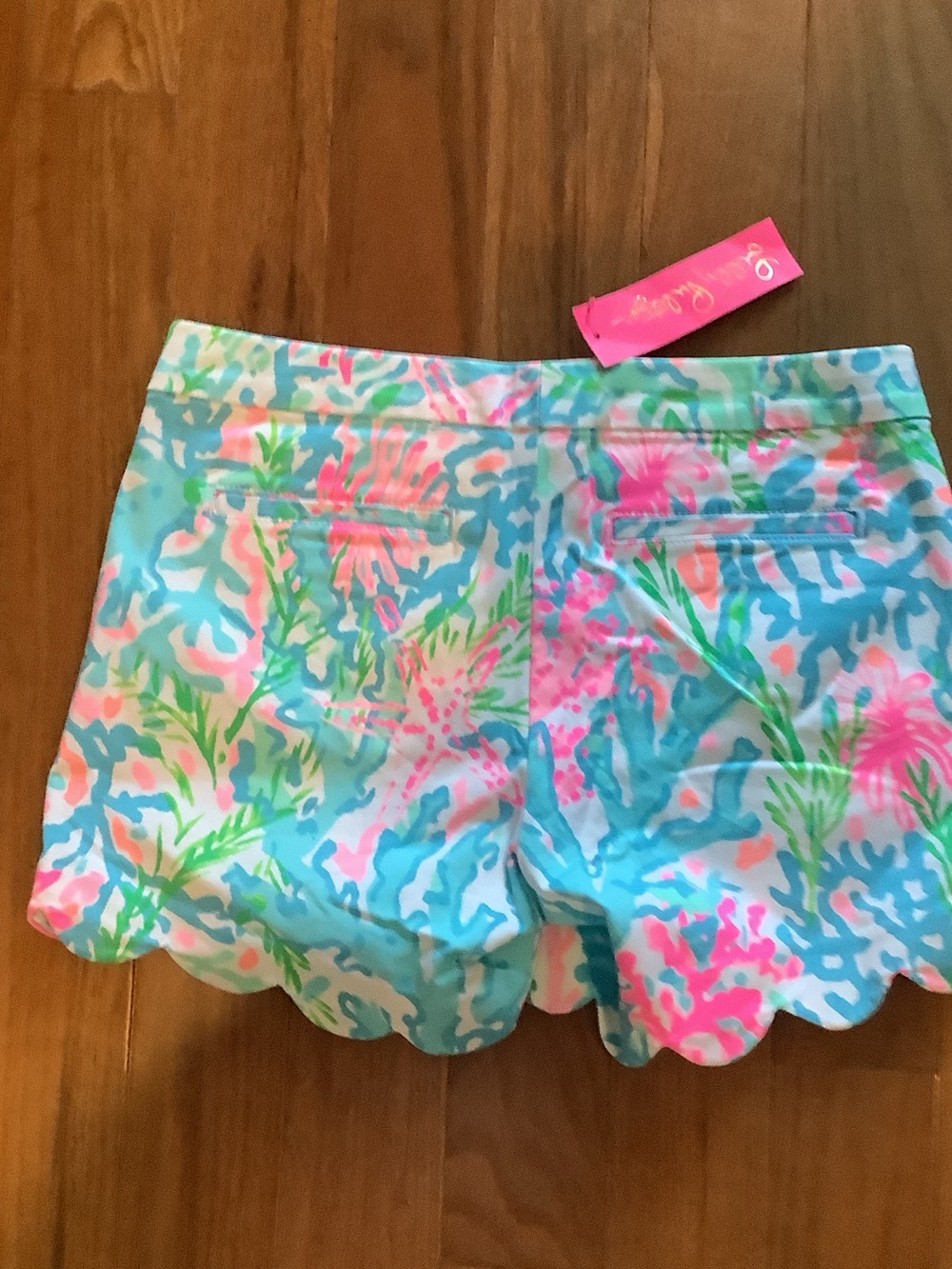 Lilly Pulitzer Pastel Floral Scallop-Hem Shorts - Pink/Blue/Green, - Picture 9 of 10